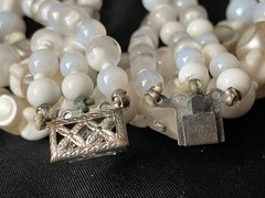 Vintage White Glass Beaded Necklace Bracelet Set Opalescent MCM Bridal