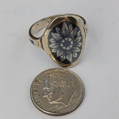 Niello Floral Ring Gilded Silver Oval Vintage Statement Size 8.5 Vintage 875