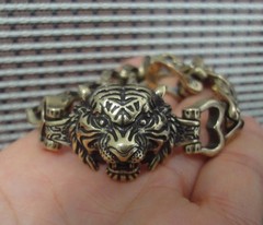 Solid Brass Cool Tiger Head Statue Vintage Style Men Bracelet with Gift Box
