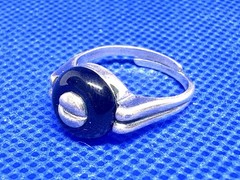 A18 Unique Adjustable 835 Silver Ring Size 7 est 1950s Black Onyx (925) Germany