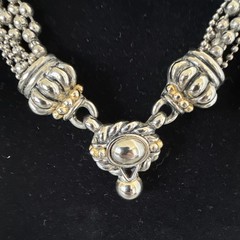 NLH Nat Landau Hyman Signed Multi Strand Silver Gold Tone Statement Necklace
