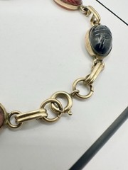 VTG 12k Gold Filled Multi Gemstone Scarab Bracelet 8in 12g Signed Estate Read