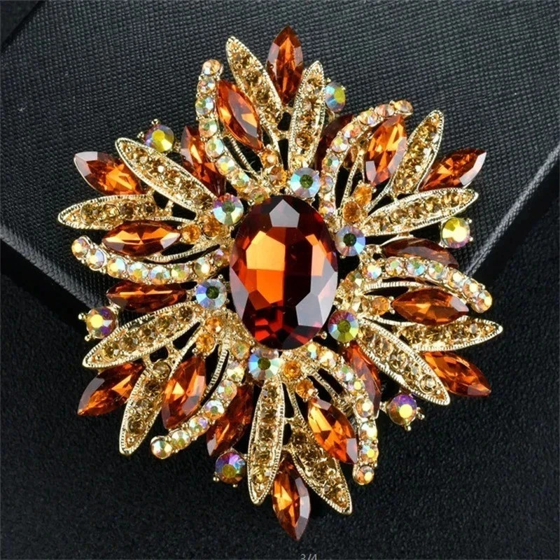 Vintage Style Large Sparkly Purple Flower Brooch Pin with Gemstones*