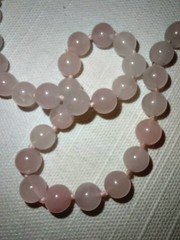 Vintage Pink Rose Quartz Hand Knotted Beaded Necklace With 2 Carved Pink Quartz