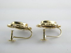 Antique ARA Art Deco 9k Yellow Gold Opal Doublet Screwback Earrings 4.3g .75 In