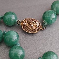 Vintage Chinese Export Green JADE Beaded Necklace Knotted 9mm 23”