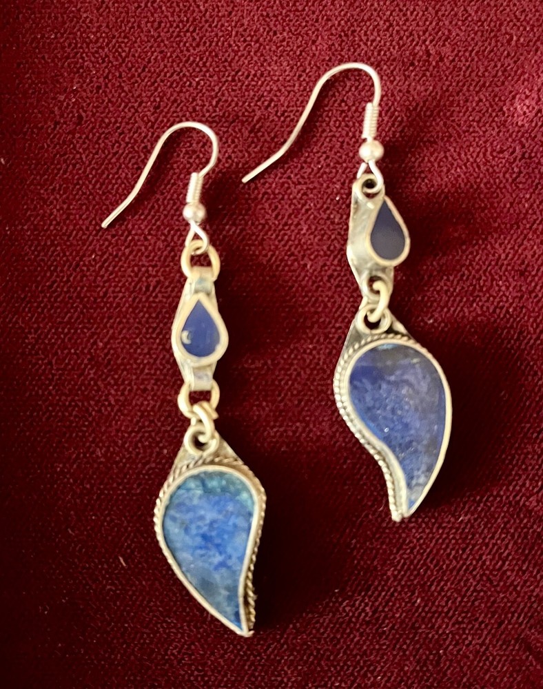 Vintage Afghanistan LAPIS Lazuli Boho Style EARRINGS Tribal Fusion Belly Dance