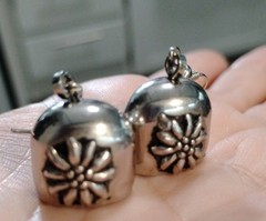 Vintage Silver Toned Bell Flower Charm Hook Earrings