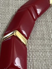 Vintage Red Acrylic Lucite Plastic Choker Collar Red Chevron Gold Necklace Fold