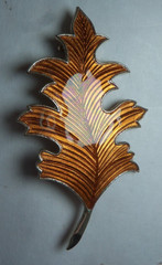 VTG Guilloche Gold-Tone Leaf Brooch Orange And Brown Guilloché Enamel Detailing