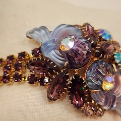 Vintage Edlee Amethyst Purple Molded Glass/Rhinestone Bracelet & Earring Set