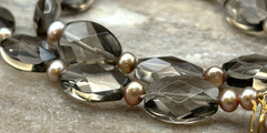 Vintage Faceted Smoky Quartz Topaz Beaded Necklace w/ Filigree 14K Gold Clasp