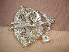 Vintage Large 2 Inch Dancing Girl With Rhinestones Dress Silver Tone Pin Brooch