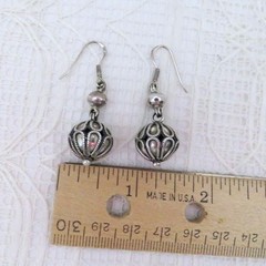 Vintage 925 Sterling Silver Dangle Filigree Bauble Earrings Gift for Women