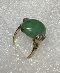 Beautiful Vintage 14K Yellow Gold & Platinum Jade Diamond Ring sz 5.25 Read!