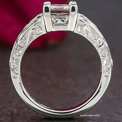 Art Deco Princess Lab Created Diamond & Onyx 14K White Gold FN Engagement Ring