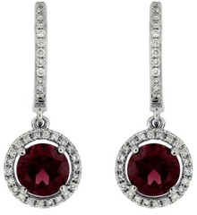 2.46CT DIAMOND & RHODOLITE 14KT WHITE GOLD CLASSIC ROUND HALO HANGING EARRINGS