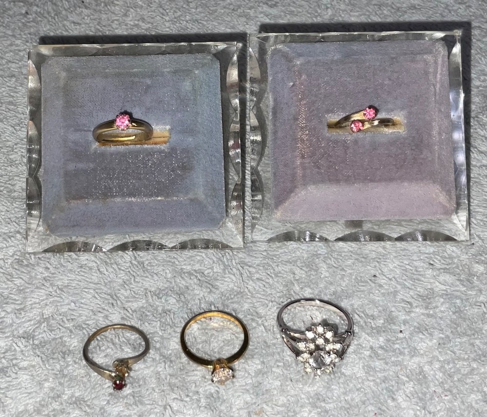 Lot 5 Vintage Women Teen Rings Rhinestone Faux Diamond Pink Tourmaline
