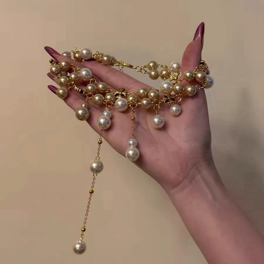Vintage court style Baroque pearl tassel choker necklace