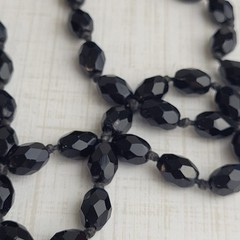 Austria Signed Vintage Black Faceted Glass Necklace 58” Long Opera Length