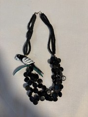 Parrot Wooden Bead Necklace Black White and Green