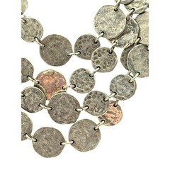 Vintage Metal Coin Disc Bib Necklace Silver Tone Multi Strand Choker 15 Inch