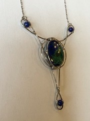 Vintage Artisan One Of A Kind Sterling Azuremalachite Lapis Necklace 23” Boho