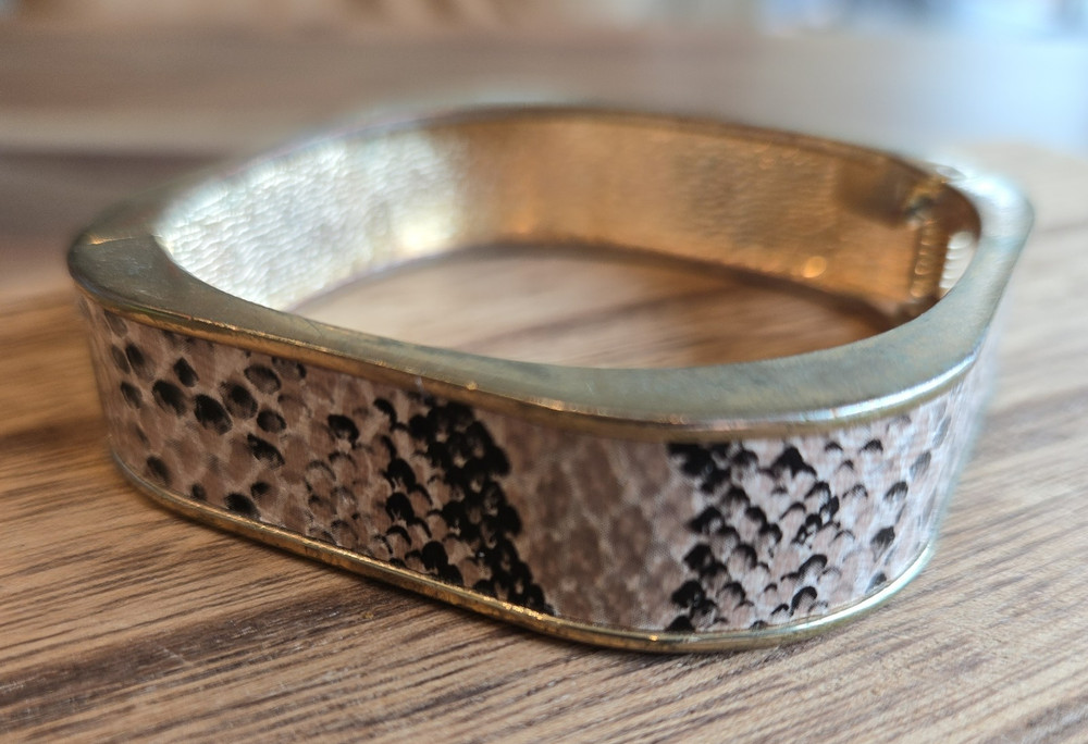 Vintage Hinged Bangle Bracelet Snake Skin Unique Square Shape