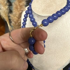 Vintage Trifari Signed Blue Beaded Necklace | Long 36 In Acrylic | MCM