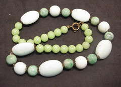 Art Deco Czechoslovakia Necklace Peking Glass Faux Jade & Jadeite Beads Vintage