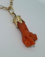 Victorian 14K Coral Figa Talisman Pendant