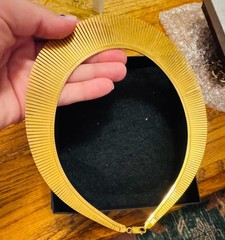 Vintage Diadema Italy Bronze Gold Tone Collar Necklace Textured Fan Statement