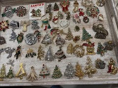 60 Vintage Christmas Tree Santa Angel Signed & Unsigned Pin Lot Brooches