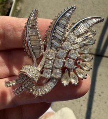 Vintage Pennino Brooch Rhinestone Floral Baguette Stones Glass Repaired Jewelry