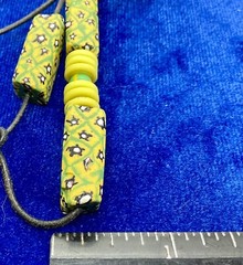 A Vintage Venetian Millefiori Leather Strung Beaded Necklace. Rectangular Beads.