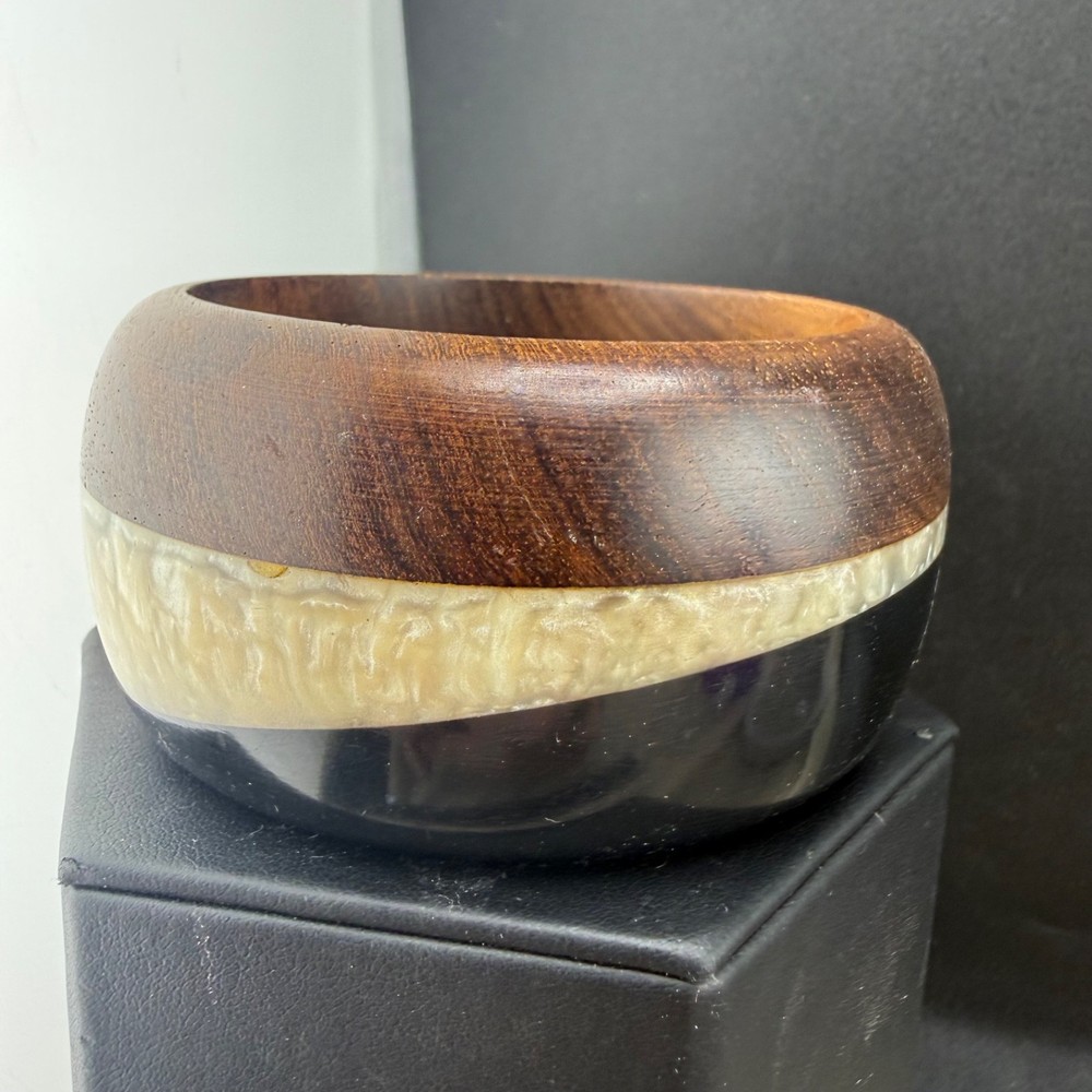 Vintage Bangle Bracelet Wood Acrylic Chunky Laminated 8.5”