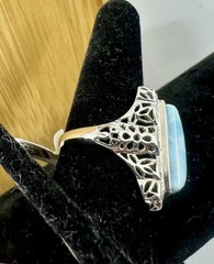 NWT-BBJ Sterling Silver Blue White Pectolite Larimar Ring Matching Bracelet Set