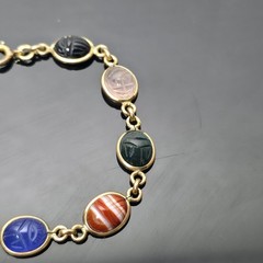 Vintage Burt Russell Egyptian Revival Scarab Bracelet Mixed Hardstone