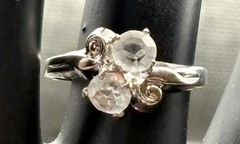Vargas 18K HGE White Gold Plated Two Rhinestone Bypass Ring Vintage Sz 8