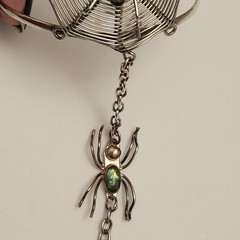Alpaca Mexico Silver Spider Web Slave Cuff Bracelet With Abalone Or Paua 1980’s