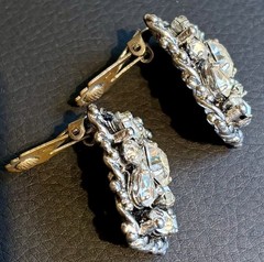 Vtg 50s BARCLAY Clip Earrings, Clear Rhinestones Prong-set Silver-tone HTF