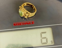 Vintage 1970s Brutalist Etruscan 14K Gold Oval Jade Ring 5-6 Twisted Rope Border