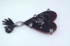 Artisan Hand Wrought Mixed Metals Heart Hand Drop Pin Brooch