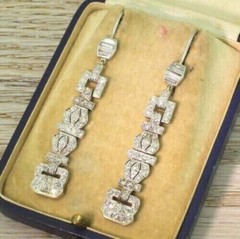 Art Deco Drop Women’s Earrings 2.8 Ct Simulated Diamond 14K White Gold Over