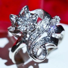 14k white gold ring 0.12ct natural diamond size 4.75 flower vintage 3.35gr N3444