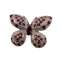 Vintage Pink Purple Rhinestone Butterfly Brooch Silver Tone Insect Pin 2 By 1 in