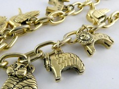 Vintage Laurel Burch Goldtone Charm Necklace Animal Charms Cat 19 Inches
