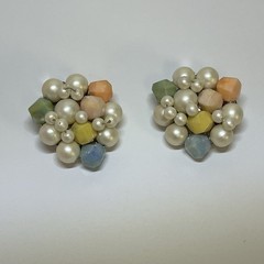 Hong Kong 5 Strand Necklace & Earrings Pastel Yellow Green Peach Blue Pink White