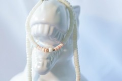 Vintage white and peach Puka shell bracelet and necklace set