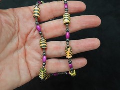 Vintage Cool Zebra Bead w/Purple Tribal Casual Necklace
